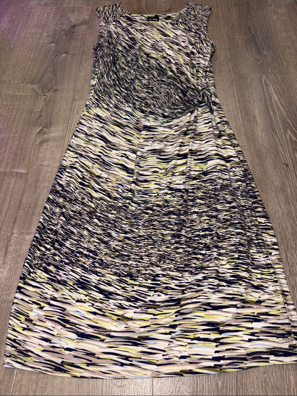 NIC+ZOE Navy, White and Yellow Abstract Print Midi Dress